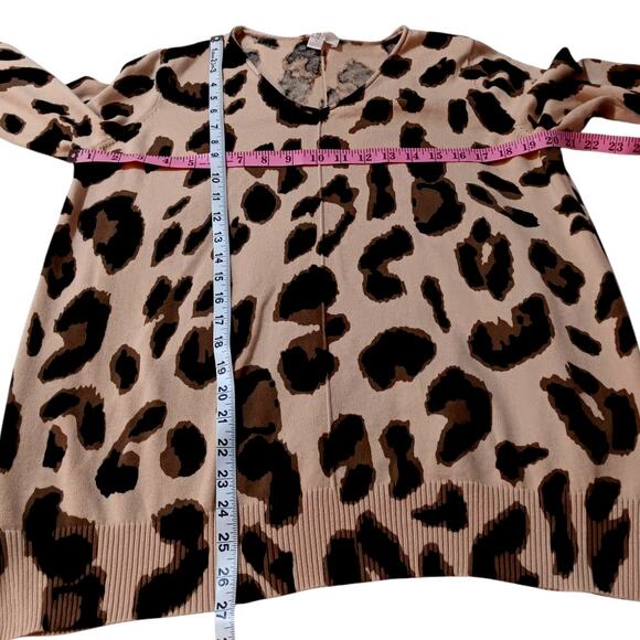 BELLE KIM GRAVEL Sweater Top M Animal Print Cheetah Leopard V-Neck Office Career - Picture 3 of 7